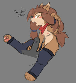 4_fingers 4_toes accessory anthro bed black_nose blue_clothing blue_footwear blue_socks blush bodily_fluids brown_body brown_fur brown_hair clothing countershade_torso countershading dialogue digitigrade duo erection fangs feet female fingers flat_chested footwear from_behind_position fur furniture genital_fluids genitals grey_background hair hair_accessory hair_ring humanoid_genitalia humanoid_penis long_ears long_hair looking_at_viewer male male/female mostly_nude mounting nails nipples on_bed open_mouth pawpads penis pink_nipples precum red_scarf scarf sex side_view simple_background sitting sitting_on_bed socks solo teeth text toeless_thigh_highs toes yellow_eyes young young_anthro young_female shinyumbre blizzard_entertainment warcraft hilda_(warcraft) canid mammal werecanid werecreature worgen 2025 colored digital_drawing_(artwork) digital_media_(artwork) english_text sketch