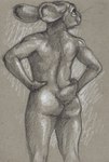 anthro butt ears_down hands_on_hips looking_away male nude pivoted_ears rear_view simple_background solo cadmiumtea hare lagomorph leporid mammal graphite_(artwork) hi_res monochrome portrait sepia three-quarter_portrait traditional_media_(artwork)