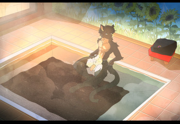 anthro biped black_bars black_body black_fur countershade_fur countershade_torso countershading flaccid foreskin fur genitals humanoid_genitalia humanoid_penis male penis solo tail munkeesgomu domestic_cat felid feline felis mammal letterbox