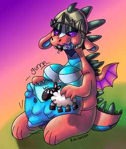 anthro breasts busty_feral duo female feral glistening glistening_body glistening_eyes gradient_background knight licking licking_lips medium_breasts non-mammal_breasts obese onomatopoeia overweight simple_background sitting sound_effects spikes spread_wings sunset tail text tongue tongue_out vore warrior wings kucilasua mythology queenie_(kucilasua) bovid caprine dragon mammal mythological_creature mythological_scalie scalie sheep digital_media_(artwork) shaded signature