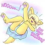 anthro blonde_hair blush bottomwear butt clothed clothing feet female foot_grab fur hair inner_ear_fluff laugh panties pawpads paws skirt solo tickling tuft underwear upskirt yellow_body yellow_fur young young_anthro lamiaaaa lauir canid canine fennec_fox fox mammal true_fox 1:1 2018 hi_res