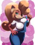 anthro black_nose blonde_hair breasts clothing eyeshadow female green_eyes hair long_hair makeup one_breast_out ponytail smile solo kojiro-brushard activision crash_bandicoot_(series) coco_bandicoot bandicoot mammal marsupial 2018 hi_res