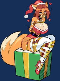 anthro arms_tied bdsm bell bell_collar big_breasts blush bondage bound bow_ribbon breasts christmas_clothing christmas_headwear christmas_present cleavage clothed clothed_anthro clothed_female clothing collar female fluffy fluffy_tail footwear fur gag gagged gift green_eyes hair hat headgear headwear high_heels holidays jingle_bell jingle_bell_collar legs_tied legwear orange_body orange_fur orange_hair red_clothing red_footwear red_high_heels ribbon_bondage ribbons santa_hat shoes solo tail thick_thighs thigh_highs white_clothing white_legwear white_thigh_highs jamoart christmas scarlett_(furrybound) canid canine fox mammal 2025 hi_res