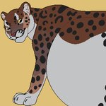 1:1 abdominal_bulge ambiguous_gender animated belly big_belly black_spots brown_body felid feral fully_inside glistening glistening_eyes grey_body huge_belly hybrid light_body loop low_res mammal markings mouth_closed orange_eyes pumapard red_nose roobin roobin_(character) short_playtime simple_background solo spots spotted_body vore