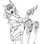 anthro bindings biped blind bottomwear chair clothing dagger disability feathers female furniture holding_object holding_weapon knife kunai low-angle_view melee_weapon ninja sitting skirt solo stare warrior weapon wood wood_chair wood_furniture worm's-eye_view cypherwulf lone canid canine canis mammal wolf monochrome