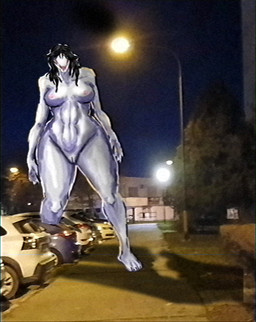 analog_horror black_hair breasts car detailed_background eyeless female hair horror_(theme) nipples nude open_mouth photo_background pink_nipples sharp_teeth snout solo standing teeth tongue vehicle vhs_filter white_body white_skin wide_hips derikdrawsmonsters vhs samantha_(derikdrawsmonsters) humanoid monster monstrous_humanoid hi_res photography_(artwork)