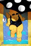 3_toes anthro beach beach_towel beach_umbrella black_clothing black_one-piece_swimsuit black_swimwear clothing eyewear feet female one-piece_swimsuit parasol sand scales seaside solo sunglasses swimwear toes towel yellow_body yellow_scales nam undertale undertale_(series) alphys reptile scalie 2023