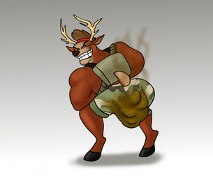 accessory anthro antlers backpack barefoot big_butt biped black_eyebrows black_hooves black_nose bottomwear brown_body brown_fur brown_hair butt clenched_teeth clothed clothing digitigrade ears_outwards eyebrows feces feet fur glance gradient_background green_bottomwear green_clothing green_shorts grin grinning_at_viewer hair headgear headkerchief headwear hooves horn kerchief looking_aside looking_aside_at_viewer looking_at_viewer looking_back looking_back_at_viewer male mischievous mischievous_smile multicolored_body multicolored_fur muscular muscular_anthro muscular_male open_mouth open_smile pivoted_ears pooping pose potty_failure rear_view red_headkerchief red_kerchief scut_tail shadow short_tail shorts simple_background smelly smile smiling_at_viewer smirk smirking_at_viewer soiling soiling_bottomwear soiling_shorts solo standing stink_fumes stink_lines tail tan_body tan_fur teeth toothy_grin topless topless_anthro topless_male two_tone_body two_tone_fur two_tone_tail white_sclera serafim6394 deer_avenger bambo deer mammal 2024 colored digital_drawing_(artwork) digital_media_(artwork) hi_res pinup shaded