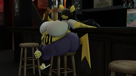 anthro belly big_belly big_breasts biped bottomwear breasts clothing denim denim_bottomwear denim_clothing female furniture huge_breasts jeans navel overweight pants solo stool thick_thighs three-quarter_view wide_hips queenofthekabuto nintendo pokemon generation_1_pokemon pikachu pokemon_(species) 16:9 3d_(artwork) character_request digital_media_(artwork) shaded soft_shading source_filmmaker_(artwork) widescreen
