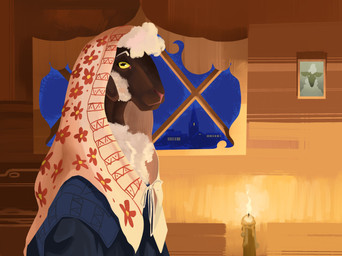 anthro building candle female fur house night photo solo window wool_(fur) lockheed_martini wetchop bovid caprine mammal sheep hi_res