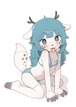 ahoge alternate_species anthro antlers bikini black_antlers black_fingers black_toes bodily_fluids breath chest_tuft clothing dipstick_tail drooling fangs female flat_chested fur green_bikini_bottom green_bikini_top green_eyes green_hair hair horn kemono kneeling legwear looking_at_viewer markings panting saliva simple_background solo spots spotted_markings stockings swimwear tail tail_markings teeth toeless_legwear toeless_stockings tuft two-piece_swimsuit white_background white_body white_clothing white_fur white_legwear white_stockings young young_female possummachine hilda_(series) hilda_(hilda) twig_(hilda) canid canine deer deerfox_(hilda) fox hybrid mammal hi_res