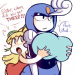 big_breasts blonde_hair blue_eyes breast_fondling breast_grab breast_play breasts duo female fondling grope groping_from_behind hair hand_on_breast heart_eyes heart_symbol huge_breasts machine not_furry text fupoo capcom mega_man_(series) megaman_(classic) roll_(mega_man) splash_woman robot 1:1 english_text low_res sibling_(lore) sister_(lore) sisters_(lore)