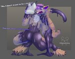 anthro black_body buckteeth dialogue digitigrade drone dronification feet forced forced_transformation goo_suit goo_transformation hair hand_feet long_tail male mask nude null_bulge open_mouth purple_hair simple_background solo tail teeth transformation white_mask bedethingy nezche goo_creature mammal murid murine rat rodent 2022 digital_media_(artwork) hi_res signature