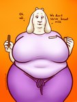 anthro belly big_belly big_breasts breasts clothed clothing female fur horn long_ears mature_female navel overweight overweight_anthro overweight_female simple_background smile solo taking_order text thick_thighs waiter white_body white_fur wide_hips oystercatcher7 deltarune undertale undertale_(series) toriel boss_monster_(undertale) bovid caprine goat mammal 3:4 digital_media_(artwork) english_text hi_res