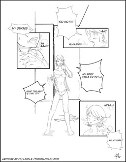 anthro computer dialogue electronics exclamation_point female four_frame_image interrobang pointy_speech_bubble solo speech_bubble text transformation verbal_reaction_to_tf thehellwolf canid canine canis mammal wolf absurd_res digital_media_(artwork) english_text hi_res monochrome sequence