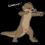 1:1 4_fingers 5_toes alpha_channel anthro arin_(letodoesart) balls biped blue_eyes bodily_fluids brown_body brown_fur condom cum cum_on_penis erection feet filled_condom fingers fur genital_fluids genitals humor icon letodoesart male mammal mustelid otter penis pun sexual_barrier_device simple_background solo standing tapering_penis toes transparent_background whiskers