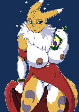 alcohol anthro areola beverage big_breasts black_sclera blue_eyes bottle breasts clitoris clothed clothing container dress drunk female fur genitals half-closed_eyes huge_breasts looking_away narrowed_eyes nipples partially_clothed pink_nipples red_clothing red_dress simple_background solo substance_intoxication transparent_background tuft vulva white_body white_fur wine yellow_body yellow_fur yawg bandai_namco digimon canid canine digimon_(species) mammal renamon 2017 alpha_channel hi_res