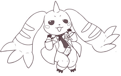 anthro balls beady_eyes blush clothing coat erection genitals horn lab_coat long_ears male necktie penis solo topwear mincheeto bandai_namco digimon digimon_(species) terriermon terriermon_assistant hi_res