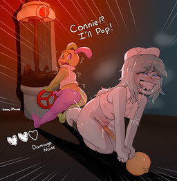 balloon_animal bodily_fluids bottomless butt clothed clothing dialogue duo female grinding_on_tail male masturbation saliva tail tail_between_legs text topwear topwear_only vaginal vaginal_masturbation mouse_kenny blushcrunch_studio dandy's_world roblox connie_(dandy's_world) looey_(dandy's_world) animate_inanimate ghost spirit toon_(dandy's_world) absurd_res english_text hi_res