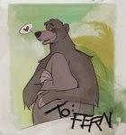 anthro belly big_claws blush blush_lines branch claws finger_claws fluffy head_tuft heart_symbol inscription leaf looking_at_viewer male nude open_mouth postcard simple_background solo speech_bubble standing teeth_showing text tuft boblue the_jungle_book baloo bear mammal sloth_bear ursine english_text half-length_portrait hi_res portrait