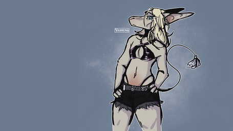 alternative_fashion anthro belly belt blonde_hair blue_eyes bottomwear clothing eyelashes female hair latex latex_clothing latex_topwear long_hair pink_belly shorts simple_background solo studded_belt studs thong_straps topwear vaxhunt final_fantasy final_fantasy_ix square_enix freya_crescent burmecian mammal rodent 16:9 hi_res sketch widescreen