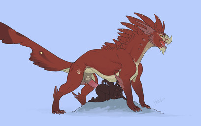 animal_genitalia animal_penis anthro anthro_on_feral anthro_penetrated balls bestiality breasts claws digitigrade dominant duo feathers female female_on_feral female_penetrated feral feral_penetrating feral_penetrating_anthro genitals grass hand_mark it'll_never_fit large_penetration larger_dom larger_feral larger_male male male/female male_on_anthro male_penetrating male_penetrating_female nipples non-mammal_breasts penetration penis plant plantigrade red_body red_feathers red_scales red_skin scales sex simple_background size_difference smaller_anthro smaller_female smaller_penetrated tail teeth tongue pheel mythology dragon feathered_dragon feathered_scalie mythological_creature mythological_scalie scalie shiyu 2015 hi_res