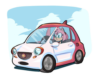 anthro car cloud day driving female inside_car inside_vehicle simple_background solo vehicle chauvels sega sonic_the_hedgehog_(series) amy_rose eulipotyphlan hedgehog mammal hi_res