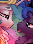 after_kiss bodily_fluids crown duo female female/female hair half-closed_eyes headgear multicolored_hair narrowed_eyes royalty saliva saliva_string empressbridle friendship_is_magic hasbro my_little_pony princess_celestia_(mlp) princess_luna_(mlp) equid mammal absurd_res hi_res incest_(lore) sibling_(lore) sister_(lore) sisters_(lore)