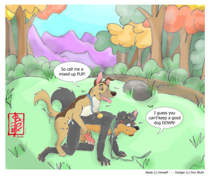 anal anal_penetration animal_genitalia animal_penis anthro anthro_on_feral anthro_penetrated balls bestiality bodily_fluids border canine_genitalia canine_penis collar cum dialogue doggystyle duo erection eyewear feral feral_on_top feral_penetrating feral_penetrating_anthro from_behind_position genital_fluids genitals glasses knot knotted_penis leash male male/male male_penetrated male_penetrating male_penetrating_male mating_grip mounting penetration penile penile_penetration penis precum sex speech_bubble text white_border fennec_(artist) all_dogs_go_to_heaven don_bluth akela_vincent charlie_barkin canid canine canis domestic_dog german_shepherd herding_dog mammal pastoral_dog wolf english_text