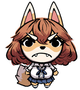 angry anthro black_eyes bottomwear brown_hair chibi clothing collared_shirt countershading dipstick_ears ear_markings eyebrows fangs female fluffy fluffy_tail footwear fox_ears fox_tail hair knee_highs knee_socks legwear loafers multicolored_ears neck_ribbon pleated_skirt shirt skirt socks solo tail teeth topwear white_eyebrows anonymous_artist noelling_(meme) bully_fox canid canine fox mammal