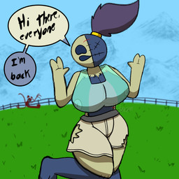 anthro clothing dialogue doll duo female hair happy machine male male/female multicolored_body one_eye_closed plastic_bag purple_hair ring smile smiling_at_viewer solo speech_bubble two_tone_body underwear chefrens m.u.m._(chefrens) mendya_(chefrens) android humanoid robot 1:1 hi_res
