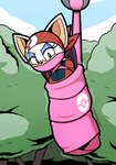 anthro bdsm bondage bound breasts cosplay female gag kerchief otm_gag plant pokeball_symbol solo suspension suspension_bondage tree wings_tied wrapped imightbemick nintendo pokemon sega sonic_the_hedgehog_(series) may_(pokemon) rouge_the_bat bat mammal