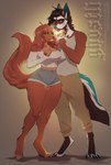 anthro clothing dating duo female fur love male male/female romantic smile topwear ghostli misby soy_(sylasdoggo) canid canine canis domestic_dog mammal hi_res