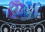 blue_hair dj_booth duo electronics eyelashes female feral hair headphones horn pink_hair template93 friendship_is_magic hasbro my_little_pony mythology pinkie_pie_(mlp) vinyl_scratch_(mlp) equid equine mammal mythological_creature mythological_equine unicorn absurd_res hi_res