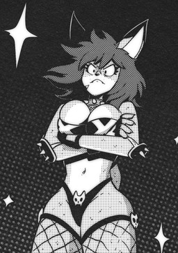 angry anthro arm_spikes bone breasts choker clothing crossed_arms elbow_pads elbow_spikes female jewelry judging manga_style mostly_nude navel necklace skull solo spikes spikes_(anatomy) underwear wrestling wrestling_outfit roboticsteve axelle_(roboticsteve) domestic_cat felid feline felis mammal comic hi_res