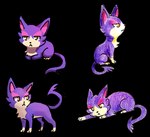 ambiguous_gender black_nose feral fur group lying mouth_closed on_front on_ground paws purple_body quadruped standing tail white_sclera yellow_eyes flavia-elric nintendo pokemon generation_5_pokemon pokemon_(species) purrloin 2015 alpha_channel digital_media_(artwork)