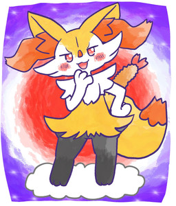 ambiguous_anthro ambiguous_gender anthro biped blush blush_stickers cloud dipstick_tail featureless_crotch food hand_on_hip looking_at_viewer markings narrowed_eyes object_in_tail open_:3 open_mouth open_smile shrimp_(food) smile smug solo standing tail tail_markings annyui0611 nintendo pokemon braixen canid generation_6_pokemon mammal pokemon_(species) 2024 digital_drawing_(artwork) digital_media_(artwork) full-length_portrait hi_res japanese_description portrait translated_description
