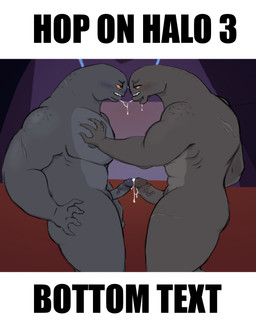 blush bodily_fluids duo erection frottage genitals glans hand_on_hip humanoid_genitalia humanoid_penis looking_at_another male male/male muscular muscular_male nude penile penis penises_touching saliva saliva_string scar sex simple_background text touching_chest vein veiny_penis newmoonnsfw halo_(series) hop_on_(meme) microsoft xbox_game_studios alien sangheili english_text