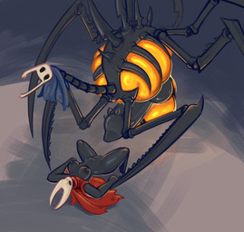 2_horns 6_legs anthro areola balls big_breasts big_penis black_areola black_body black_eyes black_nipples blush blush_lines breasts cape cape_only cloak clothing duo empty_eyes erection female feral genitals glowing glowing_balls glowing_body glowing_genitalia high-angle_view horn huge_penis imminent_bestiality imminent_rape imminent_sex it'll_never_fit larger_feral larger_male long_neck looking_up_at_another lying male male/female male_feral mostly_nude nipples non-mammal_balls non-mammal_breasts non-mammal_nipples non-mammal_vulva nude on_back penis red_cape red_clothing simple_background size_difference smaller_anthro smaller_female spikes spikes_(anatomy) thick_thighs vulva weapon white_head traknoch hollow_knight_(franchise) team_cherry hornet_(hollow_knight) nosk_(hollow_knight) the_knight_(hollow_knight) arthropod infected_(species) insect vessel_(species) absurd_res digital_drawing_(artwork) digital_media_(artwork) hi_res watermark