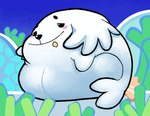 ambiguous_gender blush circle_eyebrows crumbs detailed_background eyebrows feral fin floppy_ears overweight overweight_feral plant solo tail tail_fin white_body spleeep the_legendary_starfy_(series) puplion mammal marine pinniped seal 2d_animation animated short_playtime