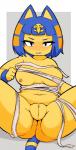 anthro areola biped black_eyes blue_hair breasts butt clitoris deep_navel egyptian female front_view fur gauze genitals hair humanoid_genitalia humanoid_pussy looking_at_viewer navel nipples noseless presenting presenting_hindquarters presenting_pussy pussy short_stack sitting slightly_chubby solo spread_legs spreading thick_thighs uraeus pururing animal_crossing nintendo ankha_(animal_crossing) domestic_cat felid feline felis mammal aliasing digital_media_(artwork) hi_res