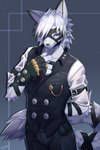 anthro bottomwear butler claws clock clothing finger_claws fur hand_behind_back locket male muzzle_(object) pants solo suit topwear waiter_suit watch white_body white_fur ivan-jhang mihoyo zenless_zone_zero von_lycaon canid canine canis mammal wolf 2022 absurd_res dated hi_res signature