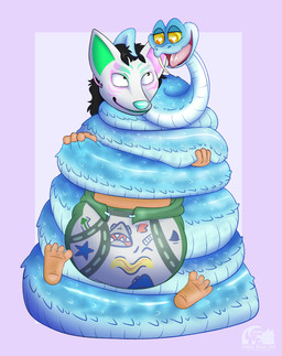 animal_mask anthro black_hair blue_body blue_scales coiling diaper duo feet fox_mask hair hypnosis larger_sub looking_at_another looking_down looking_down_at_partner looking_up_at_partner male male/male mask mind_control mostly_nude open_mouth petting_hair pull-ups_(diaper) ringed_eyes scales simple_background size_difference slightly_chubby submissive tongue little_bean_art disney underjams zootopia gary_de'snake jeremiah_(jeremiahs) human mammal pit_viper reptile scalie snake viper absurd_res hi_res
