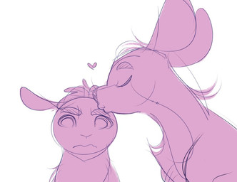 2_horns ambiguous_gender duo feral fur hair heart_symbol horn kissing quadruped short_hair simple_background white_background itsdanfango ansel_(itsdanfango) olive_(itsdanfango) bovid caprine deer goat mammal 2019 monochrome sketch