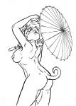 anthro arm_tuft breasts butt butt_pose cheek_tuft elbow_tuft facial_tuft female hand_on_head holding_object looking_at_viewer looking_back nipples nude open_mouth parasol pose simple_background solo tuft style_wager chinese_zodiac furafterdark year_of_the_pig rosa_tamworth domestic_pig mammal suid suina sus_(pig) 2019 monochrome pen_(artwork) portrait three-quarter_portrait traditional_media_(artwork)