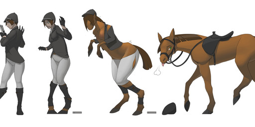 5_fingers base_one_layout basic_sequence breasts bridle brown_body brown_fur brown_hair clothed clothing female feral fingers four_frame_image four_frame_sequence fur gaiters gloves green_eyes hair handwear hat headgear headwear hooves horseshoe human_to_feral linear_sequence one_row_layout quadruped reins saddle simple_background small_breasts solo species_transformation standing tongue tongue_out transformation transformation_sequence white_background taus equid equine horse human mammal 2012 digital_media_(artwork) hi_res sequence