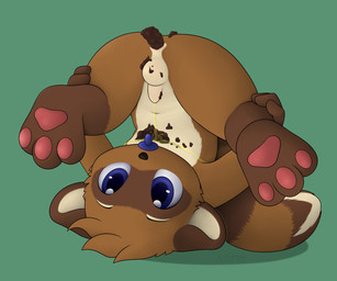 anthro anus balls blue_eyes bodily_fluids brown_body brown_ears brown_fur brown_hair butt feces flaccid fur genital_fluids genitals hair male nude pacifier pawpads peeing penis perineum pink_pawpads pooping pooping_on_self scatplay solo spread_butt spread_legs spreading tan_body tan_fur tan_inner_ear upside_down urine urine_on_chest urine_stream young young_anthro anowotternpc garuo mammal procyonid raccoon 6:5