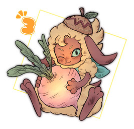 3_toes acorn ambiguous_gender anthro blue_sclera brown_body clothing feet food fruit fur giant_food giant_vegetable hat headgear headwear holding_food holding_object holding_radish holding_vegetable kerchief looking_at_viewer neckerchief neckwear number nut_(fruit) one_eye_closed plant radish semi-anthro short_tail simple_background sitting smile solo tail toes vegetable white_background white_body white_fur white_wool wink winking_at_viewer wool_(fur) pokunchan rune_factory micah_(rune_factory) bovid caprine mammal sheep 2023 digital_drawing_(artwork) digital_media_(artwork) full-length_portrait hi_res portrait male_(lore)
