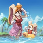 anthro being_watched breasts bubble clothing cloud day duo female gloves handwear inflatable inner_tube looking_at_another mountain one-piece_swimsuit palm_tree partially_submerged plant smile swimwear tree water young young_anthro young_female kujalla sega sonic_the_hedgehog_(series) cream_the_rabbit vanilla_the_rabbit lagomorph leporid mammal rabbit 1:1 2024 hi_res daughter_(lore) mother_(lore) mother_and_child_(lore) mother_and_daughter_(lore) parent_(lore) parent_and_child_(lore) parent_and_daughter_(lore)