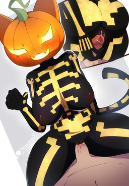 5_fingers anthro anthro_penetrated areola big_breasts black_areola black_body black_nipples blush blush_lines bodily_fluids breasts butt erection female female_on_human female_penetrated fingers first_person_view food for_a_head fruit genital_fluids genitals human_on_anthro human_penetrating human_penetrating_anthro human_penetrating_female human_pov imminent_sex interspecies male male/female male_human male_on_anthro male_penetrating male_penetrating_anthro male_penetrating_female male_pov multicolored_body navel nipples nude nude_anthro nude_female nude_human nude_male penetrating_pov penetration penile penile_penetration penis penis_in_vagina plant pumpkin pumpkin_head sex simple_background smile spread_legs spreading tail tan_body tan_penis tan_skin text thick_thighs vaginal vaginal_fluids vaginal_penetration vein veiny_penis vulva white_background yellow_body sensen epic_games fortnite spice_(fortnite) felid feline human mammal object_head 2025 absurd_res digital_media_(artwork) english_text hi_res url watermark